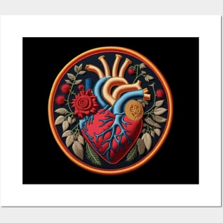 Gold & Blue Heart Embroidered Patch Posters and Art